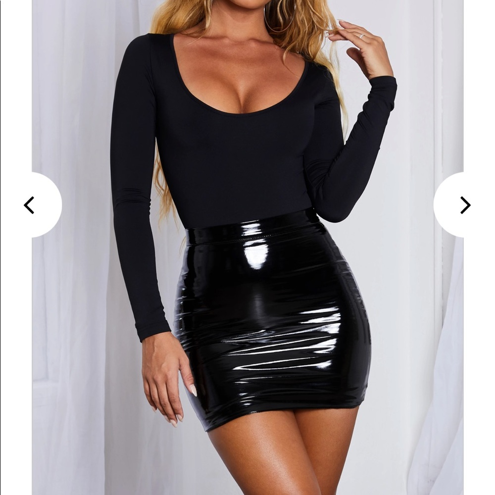 Black vinyl mini skirt